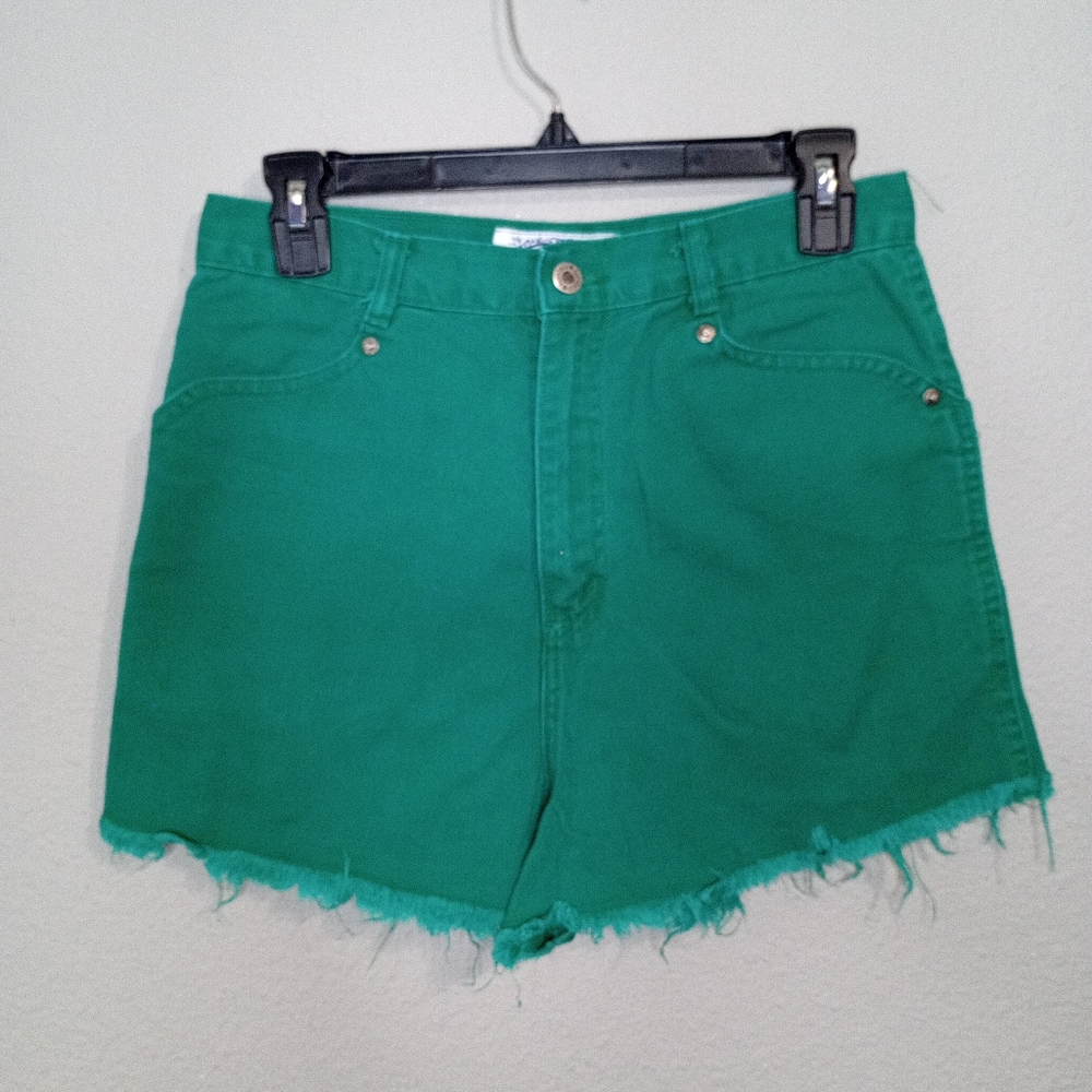 Vintage bonjour high waisted green jean shorts